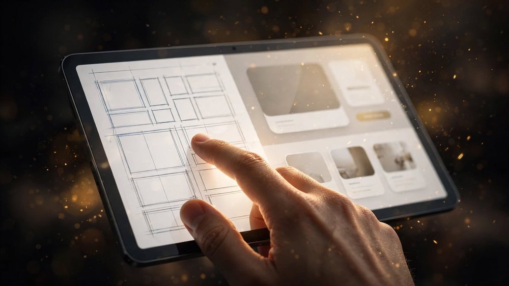 Revisión del diseño de una página web sobre una tablet antes de publicarla