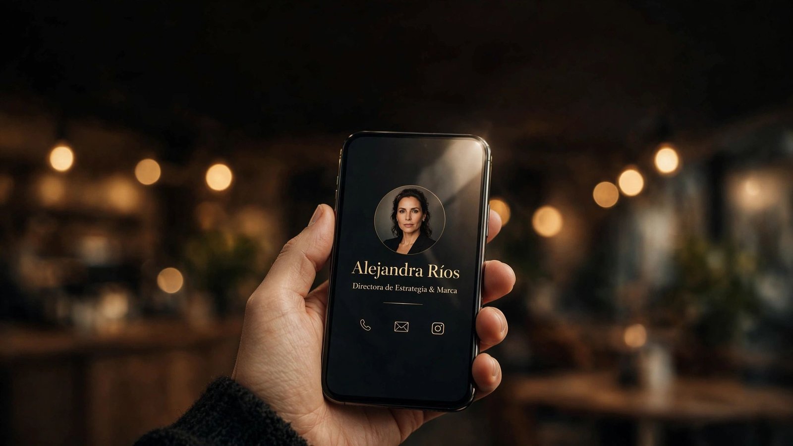 Tarjeta de visita digital mostrada en un móvil